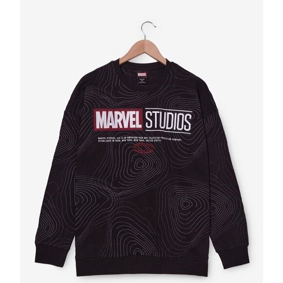 Marvel Studios Logo Topographic Pattern Crewneck- BoxLunch Exclusive Black - Picture 1 of 10